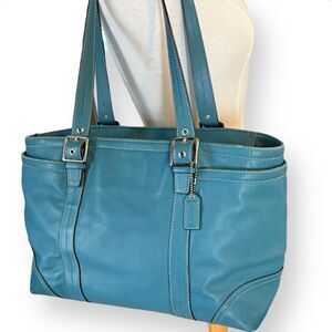 Coach XL Turquoise Leather Multi Baby Carryall Tote Bag Purse F11203